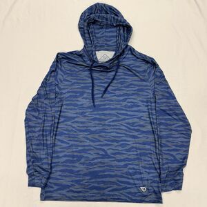 Burlebo Performance Hoodie Men's Small Blue Tiger Stripe Camo Fishing Pullover